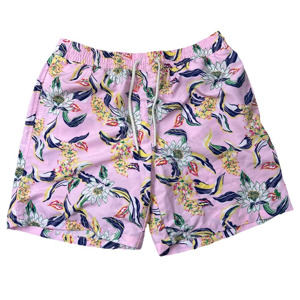 Polo Ralph Lauren Swim Trunks Shorts Mens Large Pink Tropical Floral Mesh Print
